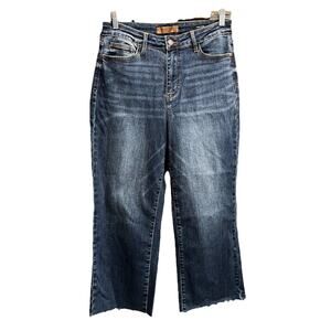 Judy Blue High Waist Back Pocket Embroidery Wide Crop Women's Jeans Size 9 | 29